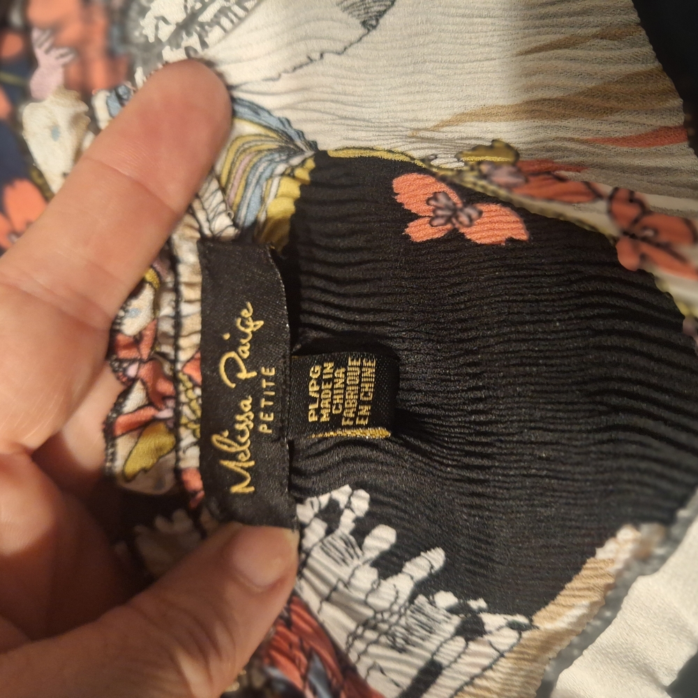 Melissa Paige Petite Floral Top in Black and Orange